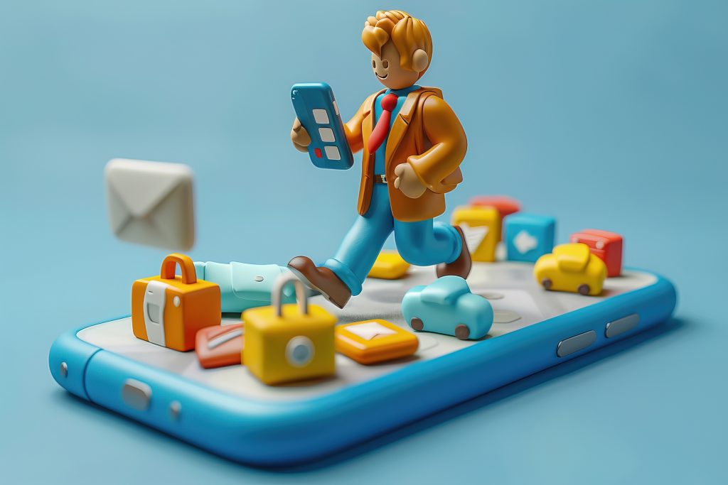 3d character emerging from smartphone