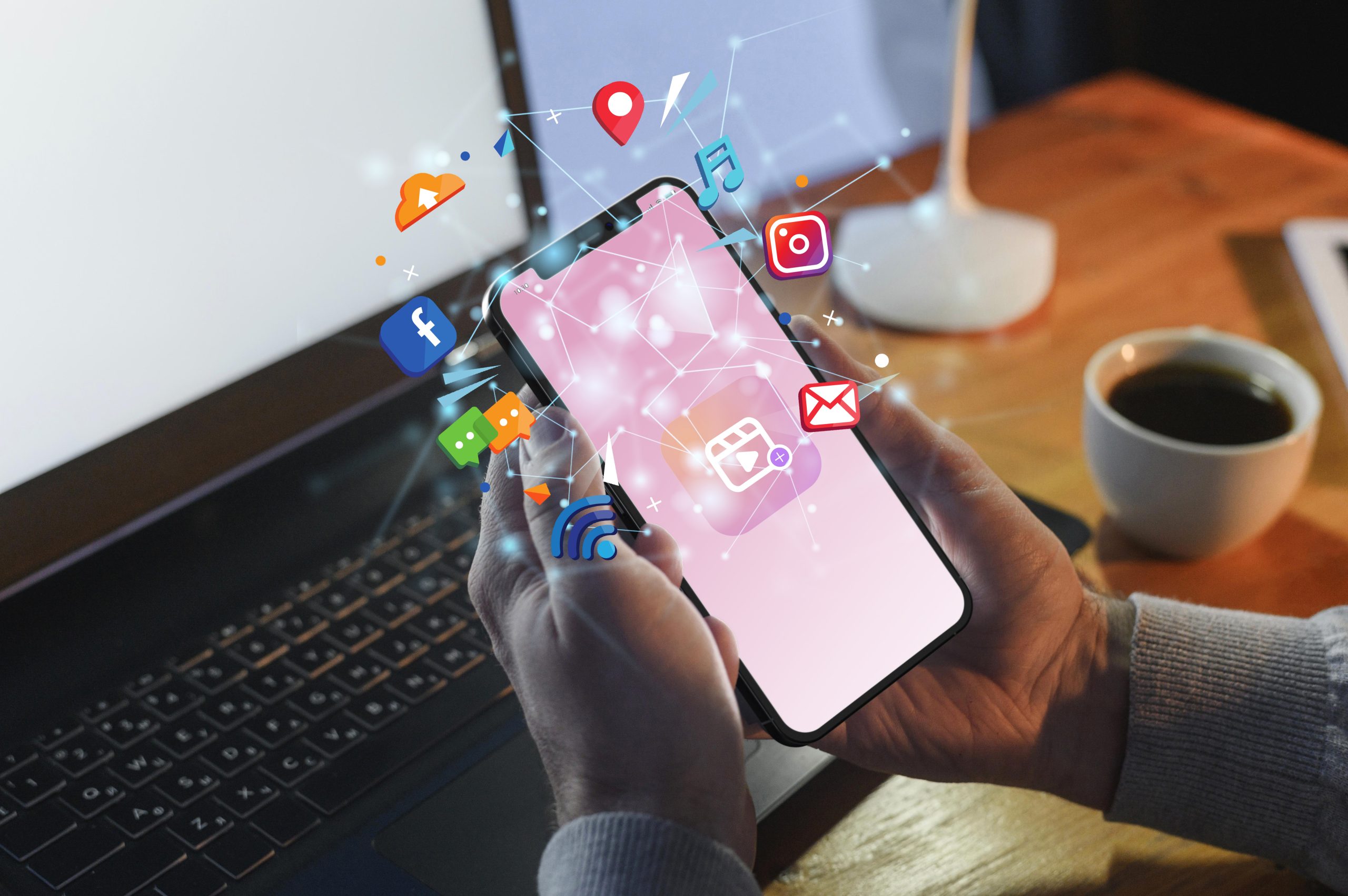 hands holding smartphone social media concept